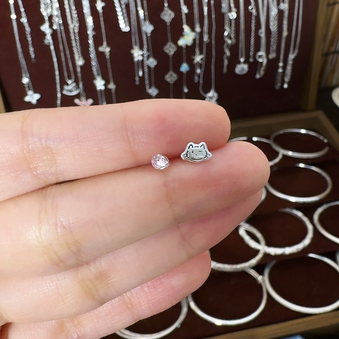 足银小猫吃鱼耳钉