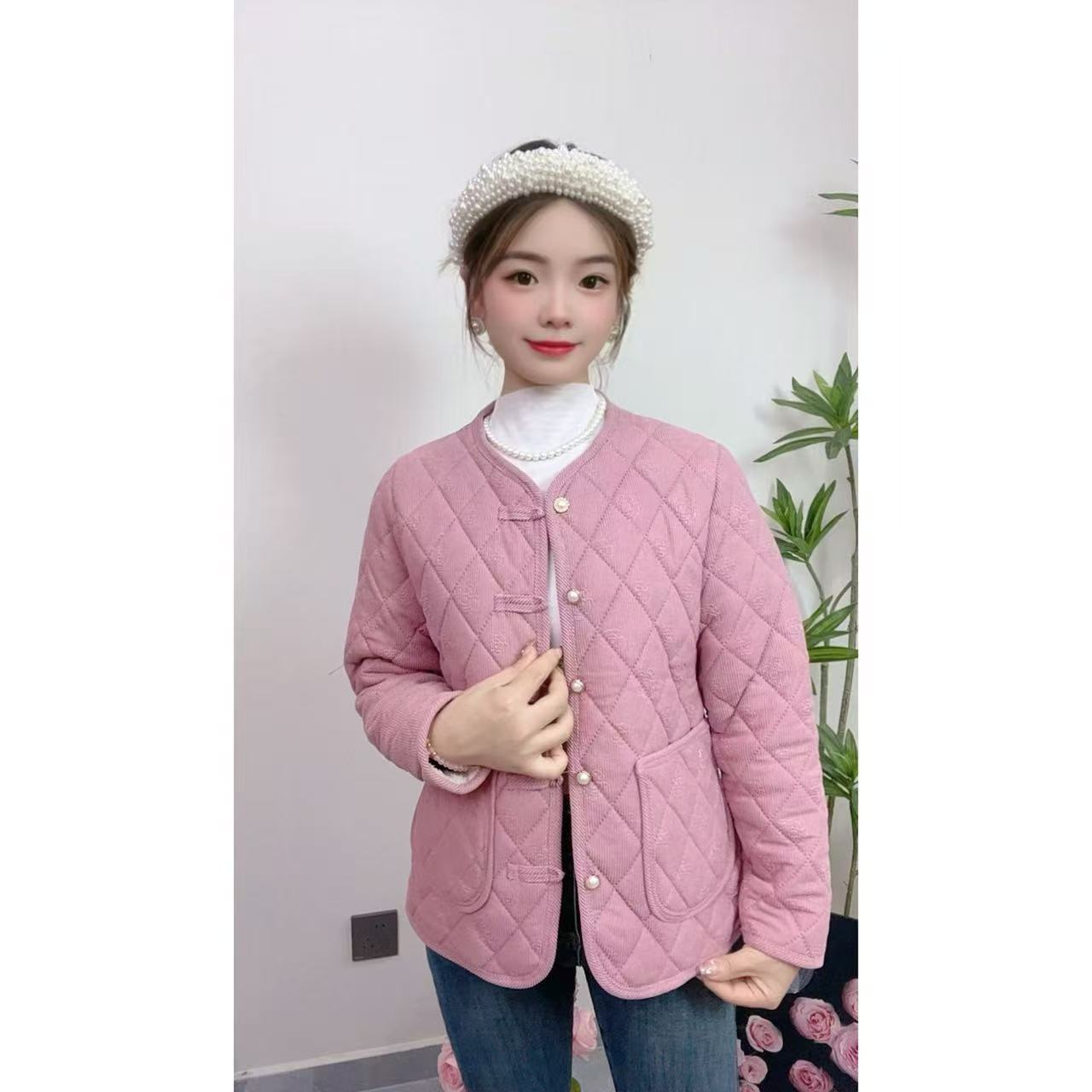 【温暖】新款加绒加厚款领保暖棉服棉衣上衣外套菱格休闲百搭棉袄4
