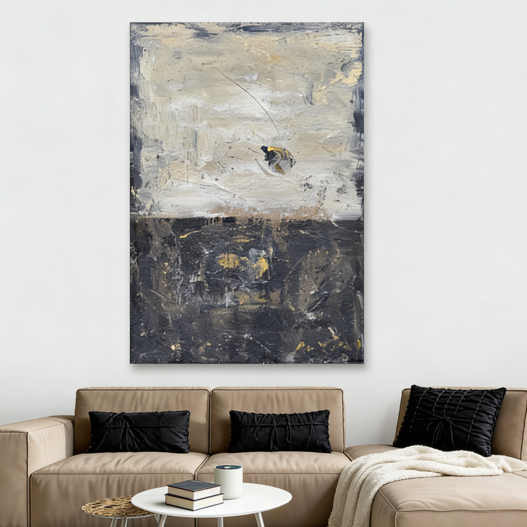 艺术家原创极简作品挂画高端简约雪中雪地抽象画【野隐】