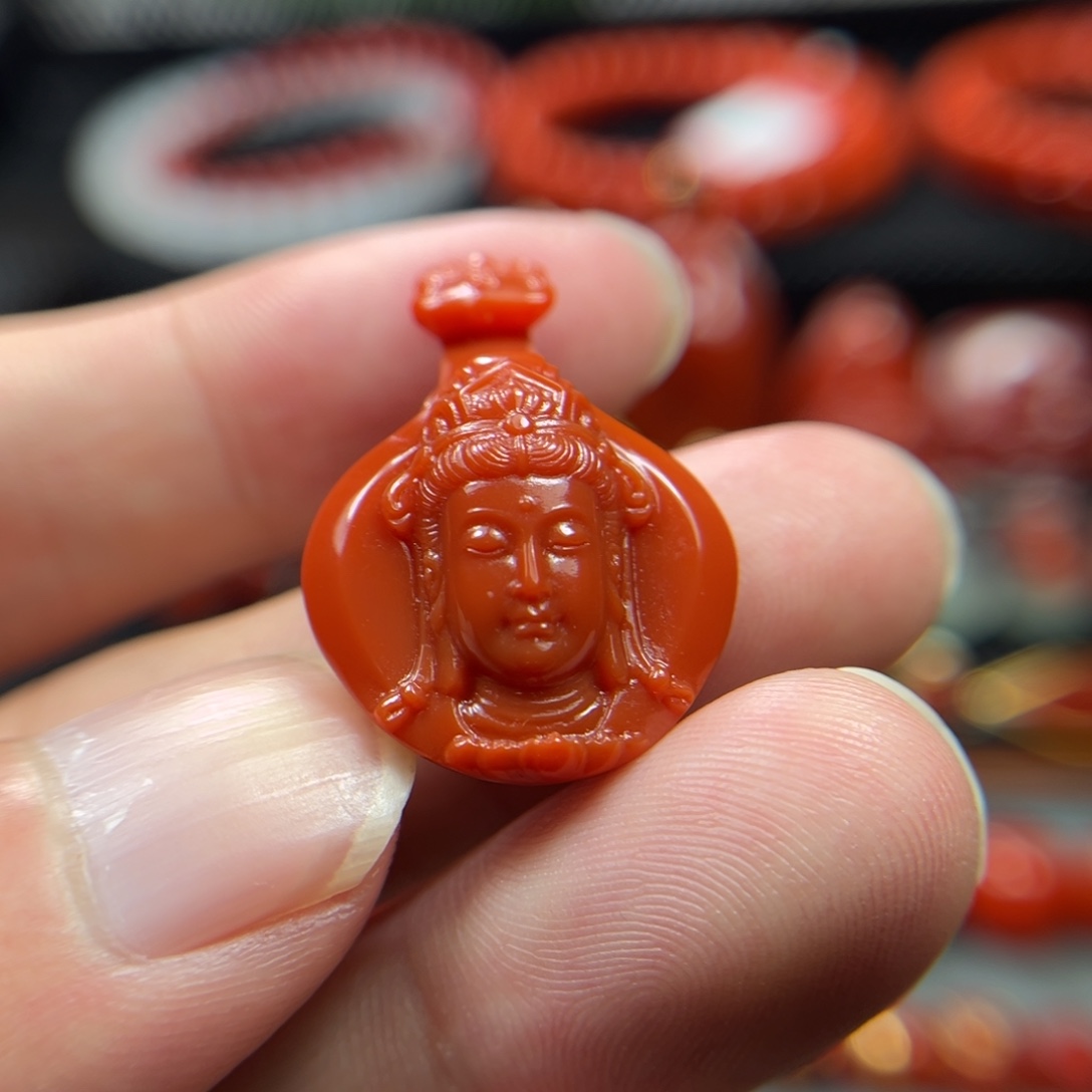 南红玛瑙未镶嵌观音吊坠