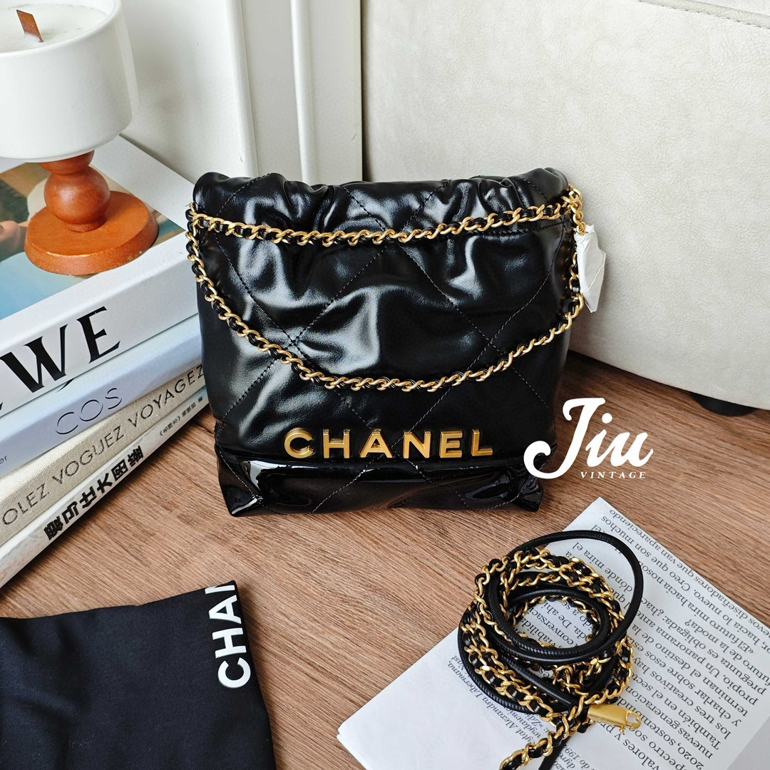 99新 Chanel/香奈儿 黑金 拼接22bag mini芯片 JM2-7365
