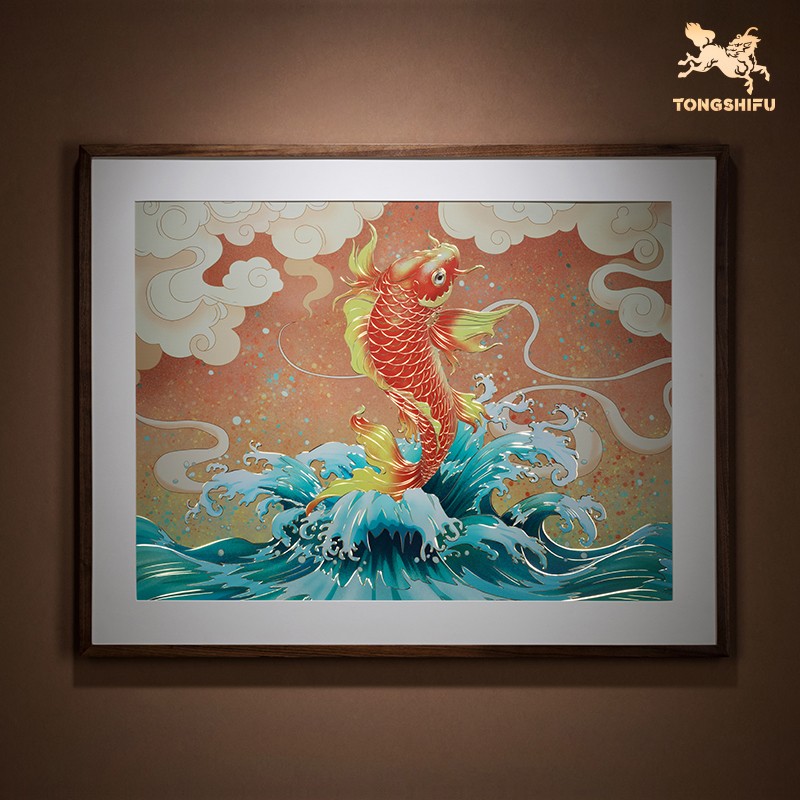 铜师傅 手工錾刻 铜雕画《鱼跃》装饰画 玄关画 背景画 壁画 挂画