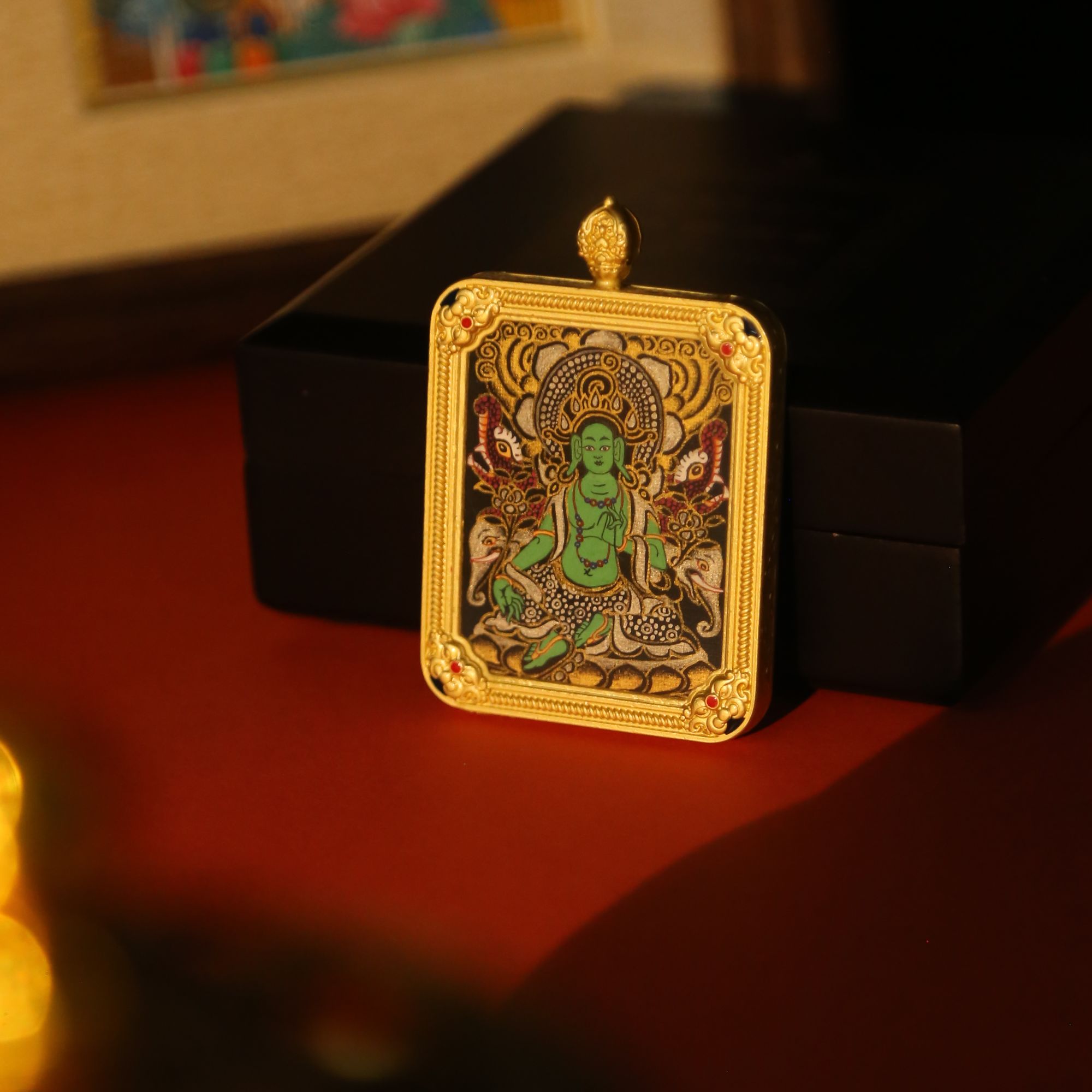 【布达拉文创】纯手绘唐卡原矿原料绿度母黑金系列