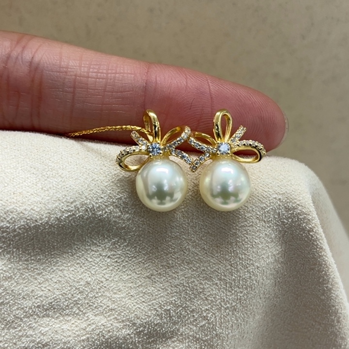 银S925镶嵌耳饰海水珍珠AK8-9m 6号