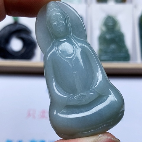 翡翠未镶嵌颈饰缅甸翡翠立体素衣观音