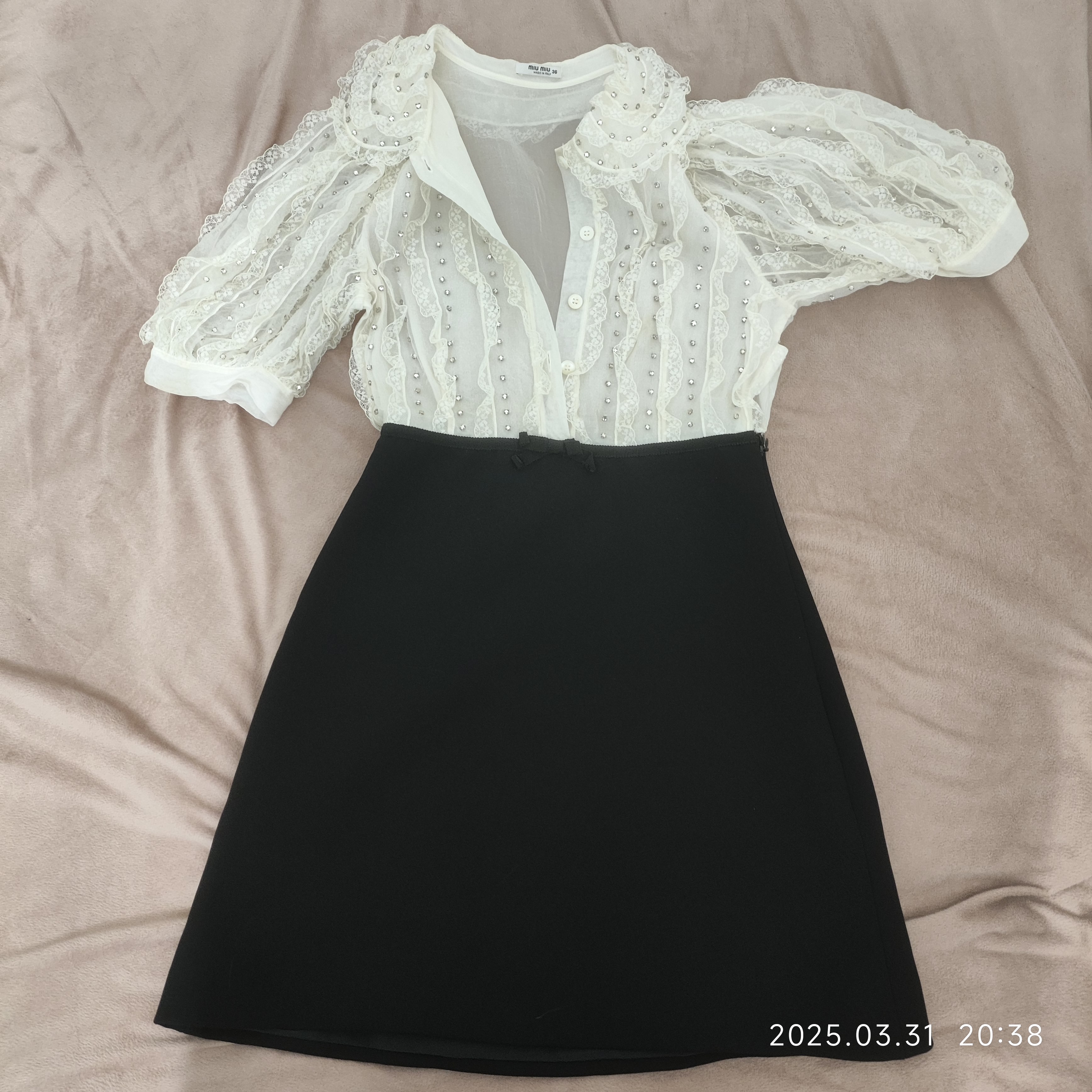 95新 MIU MIU/缪缪 连衣裙36码黑白拼色/250331HJQPH01