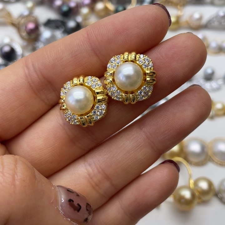 海水珍珠耳饰银S925镶嵌