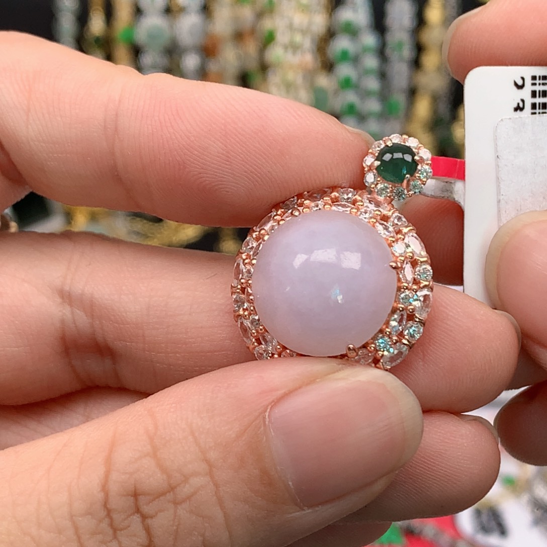 翡翠戒指银S925镶嵌天然翡翠吊坠