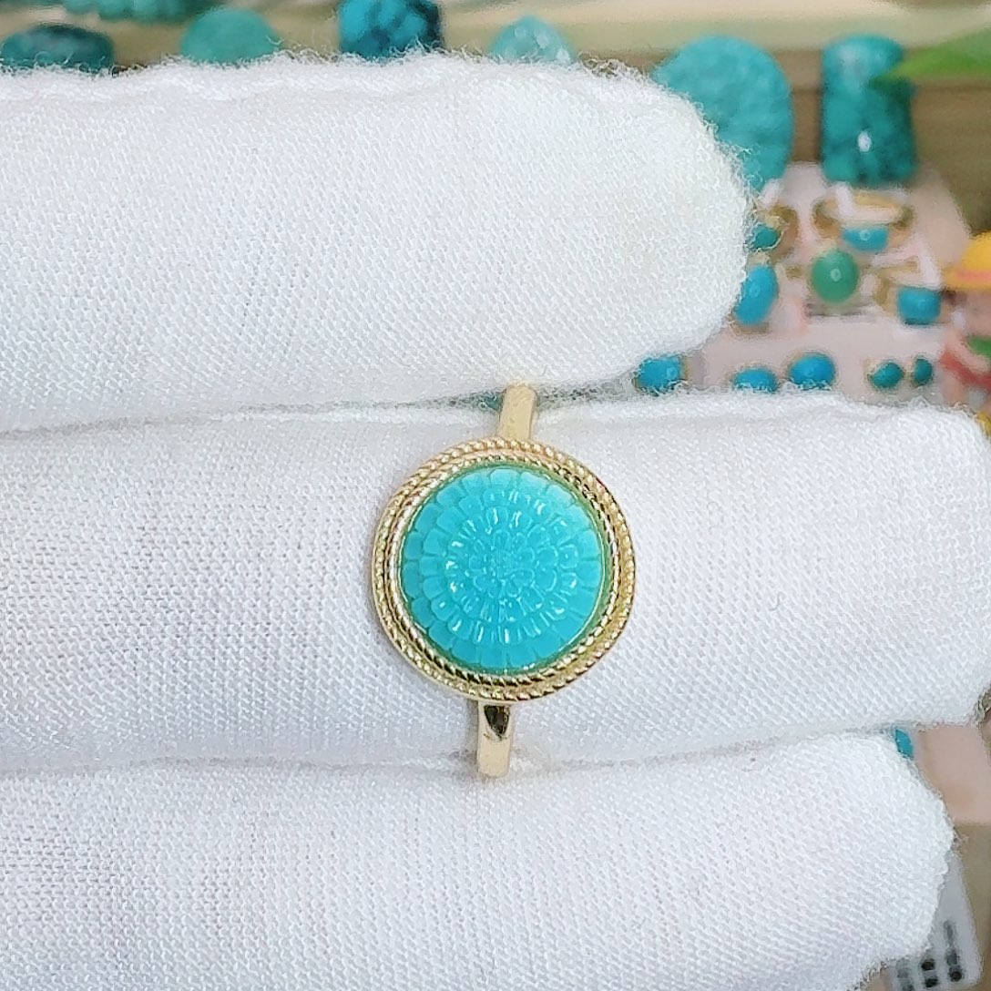 绿松石未镶嵌珠宝奇石精工格桑花戒指