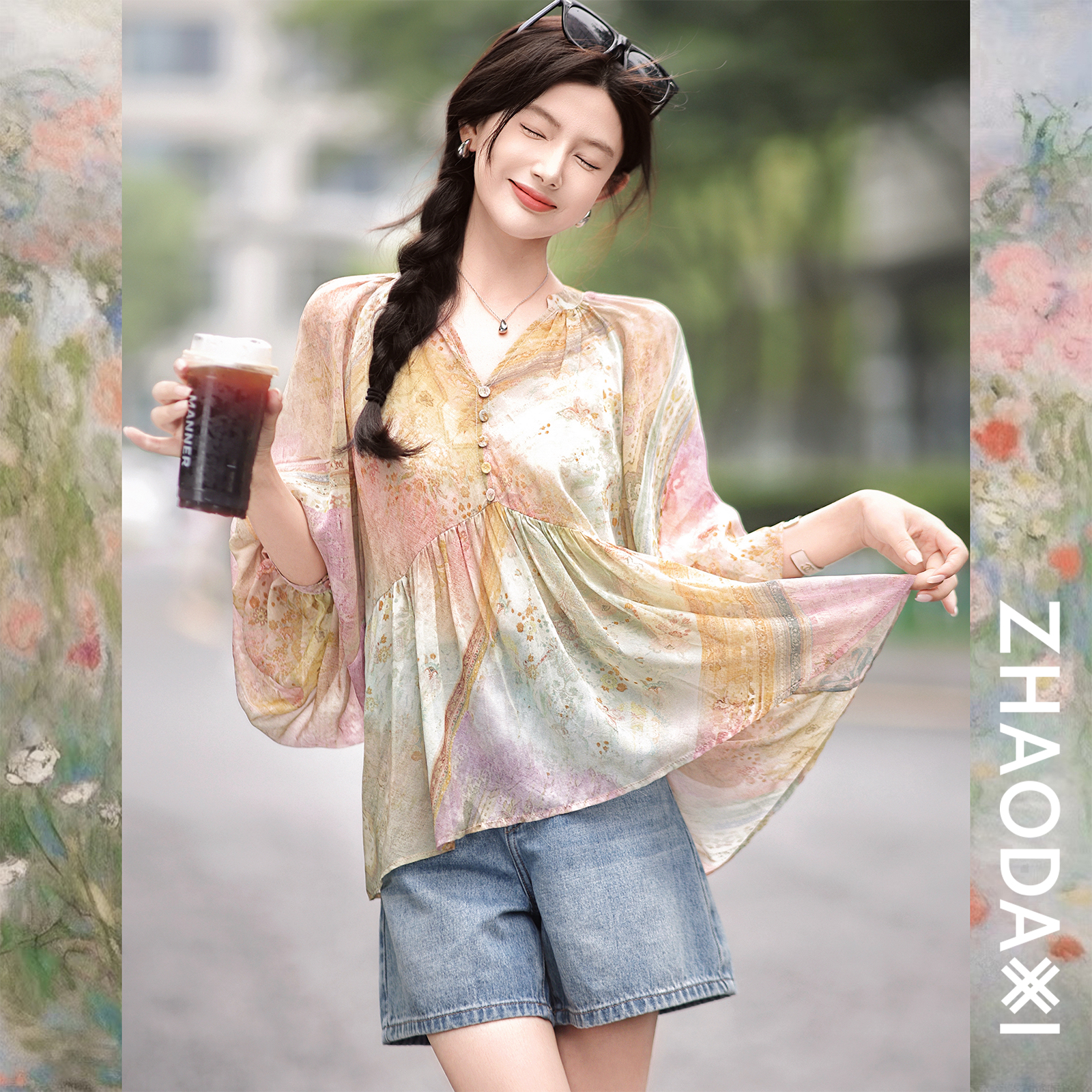 【赵大喜】精巧线：“彩虹油画.小衫”100真.丝/真.丝吊带