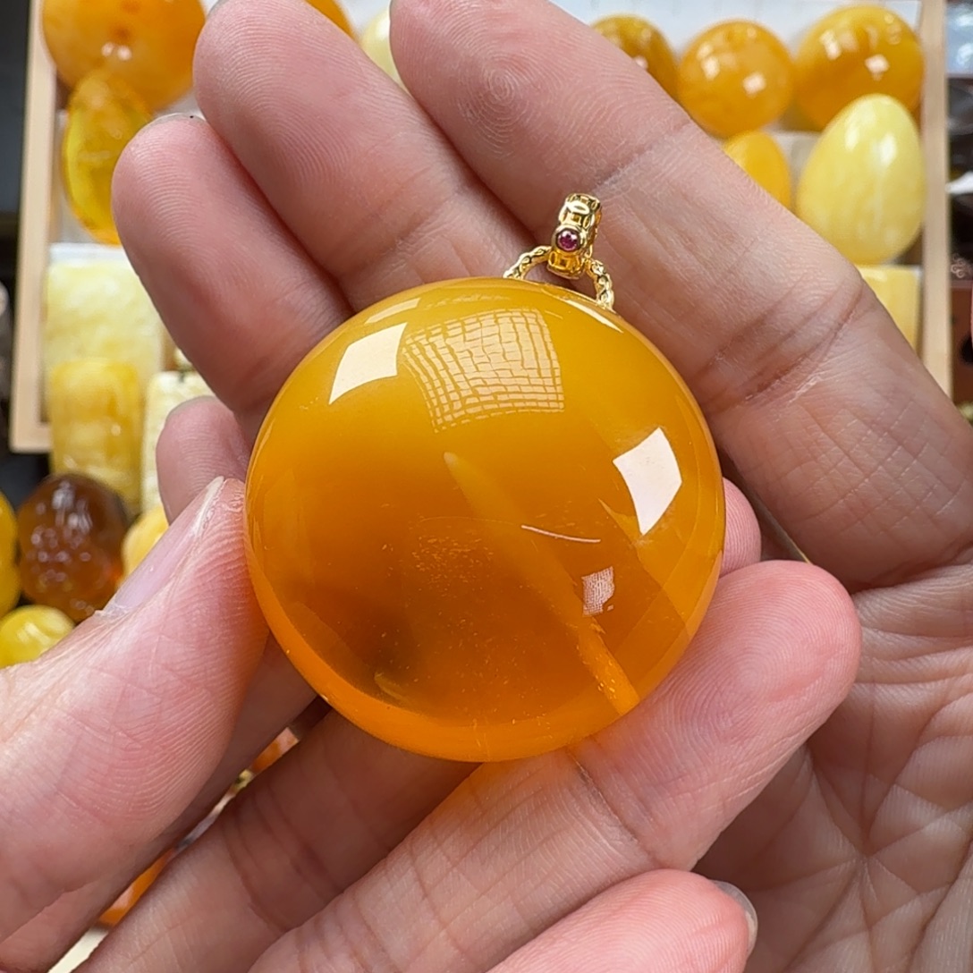 蜜蜡颈饰18K金镶嵌蜜蜡