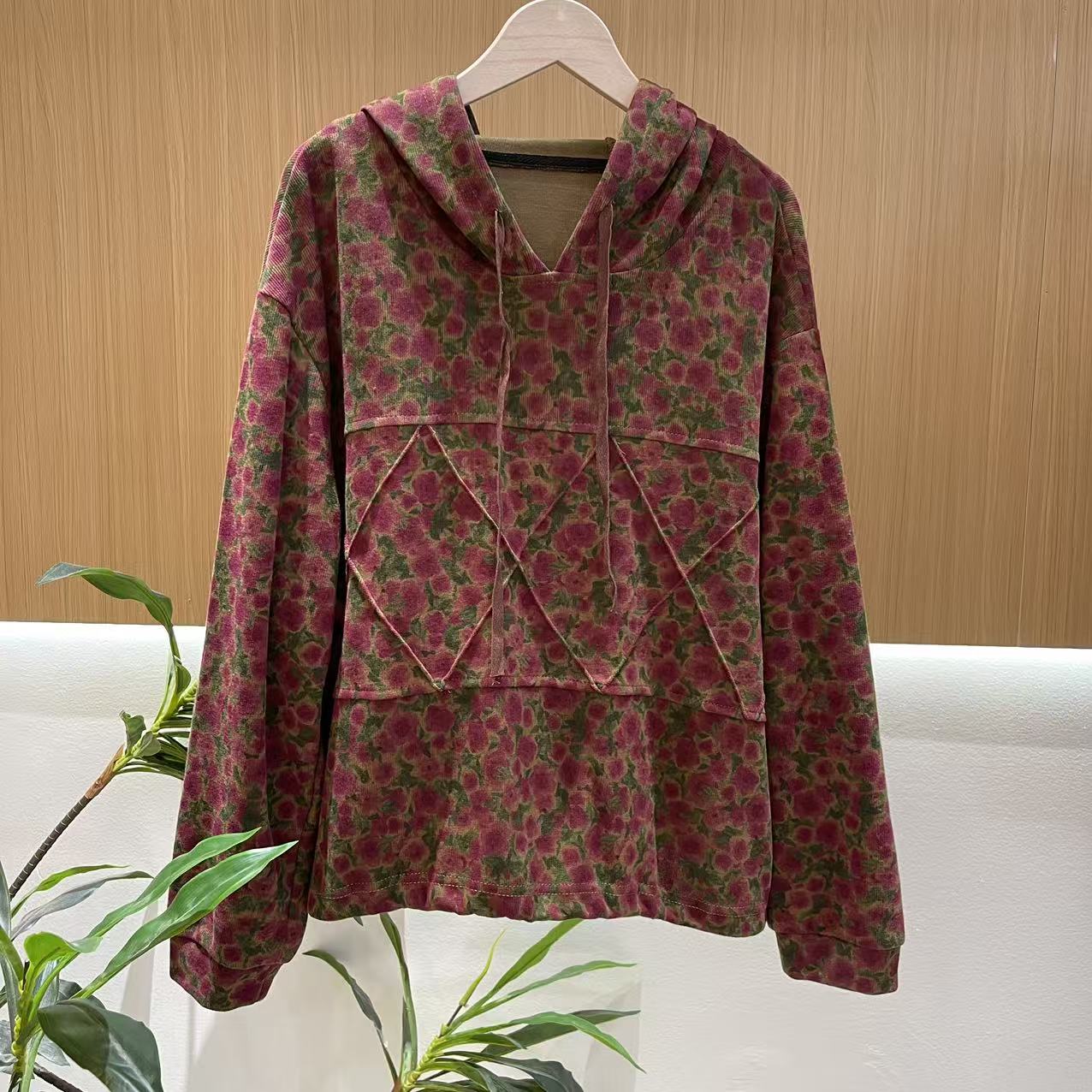 16459新款春秋休闲减龄印花洋气长袖碎花卫衣