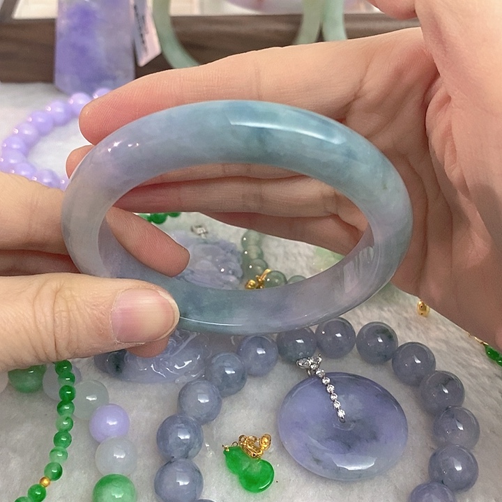 翡翠未镶嵌手镯梦幻蓝紫手镯57