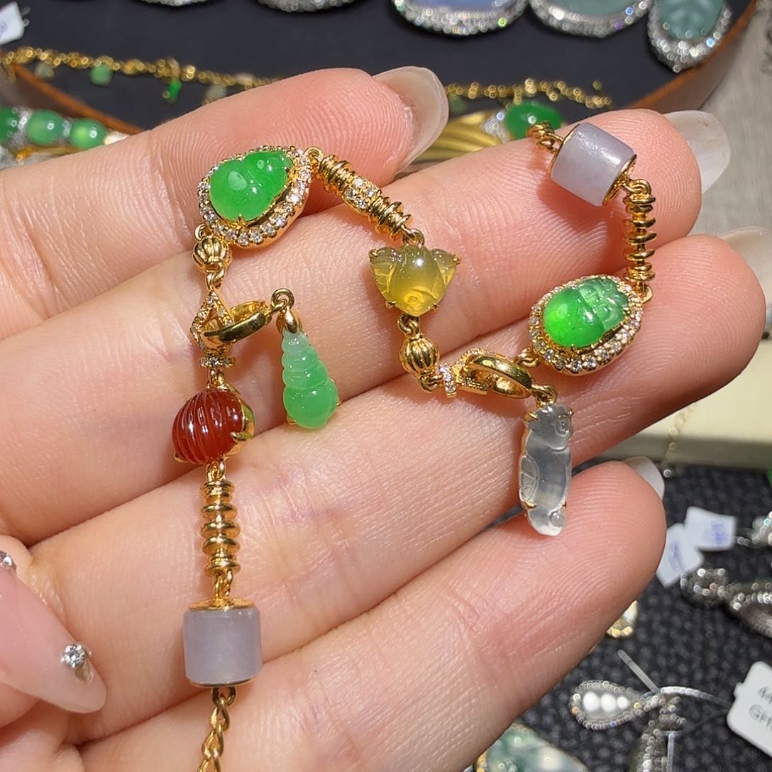 18K金镶嵌手链翡翠翡翠