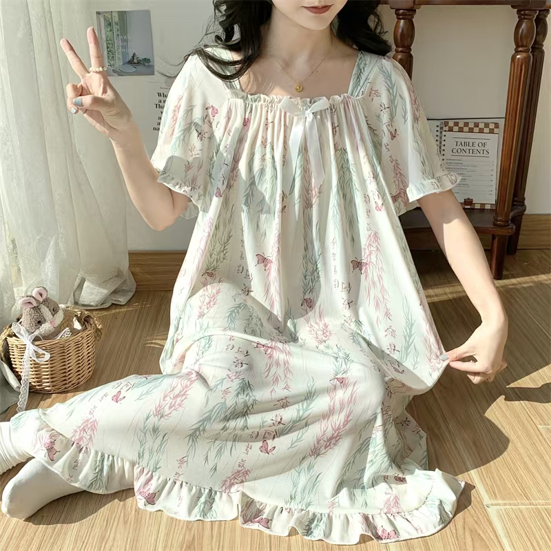 300斤国风中长款长款夏天宽松夏季家居服睡裙甜美大码卡通动漫