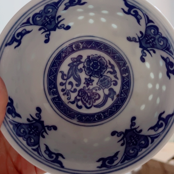 青花玲珑5寸饭碗蝶恋花