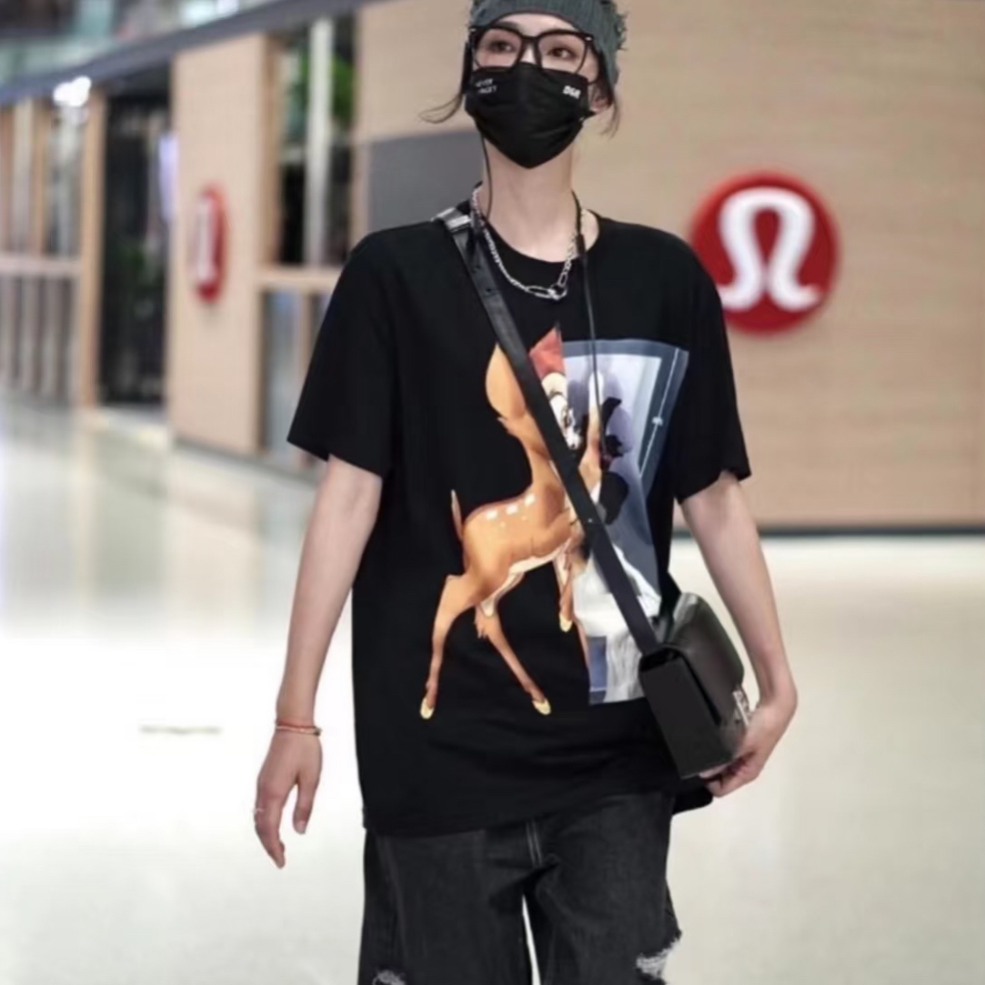 99新 Givenchy/纪梵希 经典小鹿黑色短袖T恤/xs码/k52724