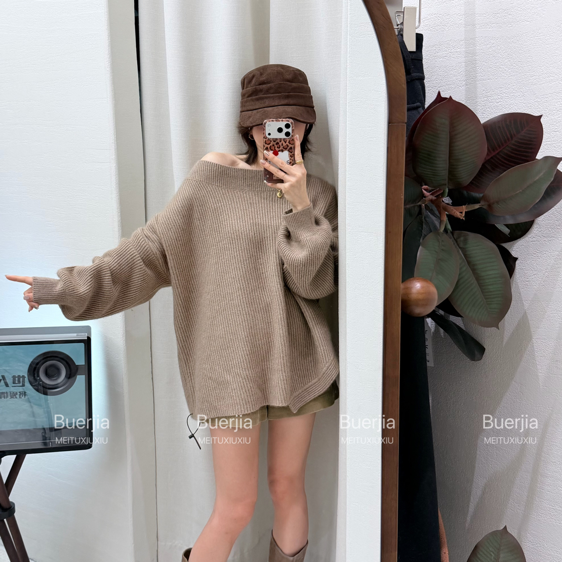 冬季针织毛针织衫秋冬打底慵懒风上衣斜肩一字领赵露思同款