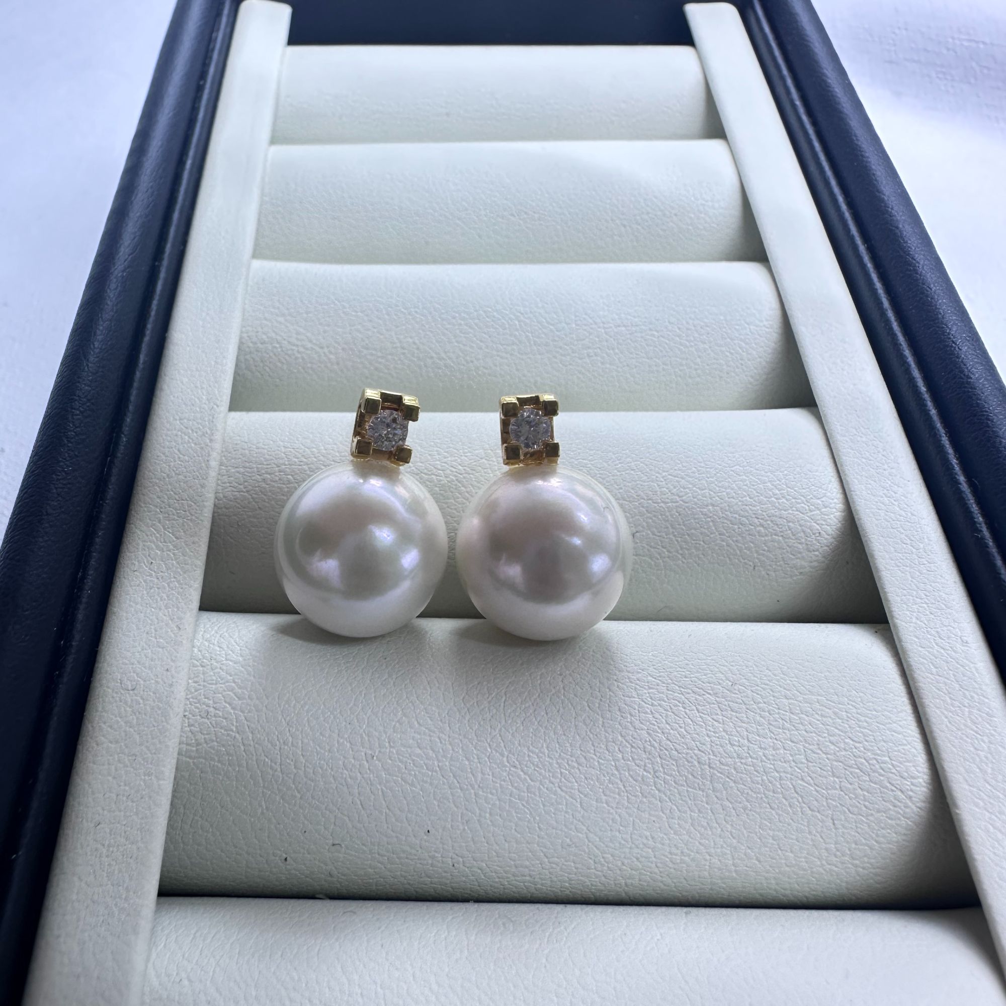 【戴妃耳钉】13-14mm18K金镶嵌天然珍珠耳饰气质时尚