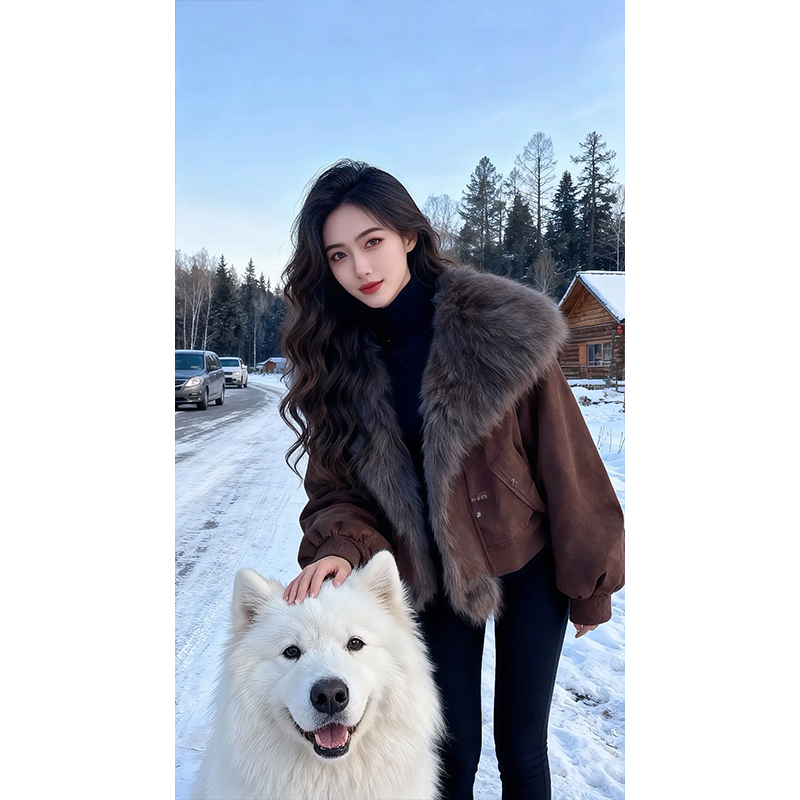 老钱风韩系时尚设计感大毛领棉服女款短款显瘦高端上档次保暖外套