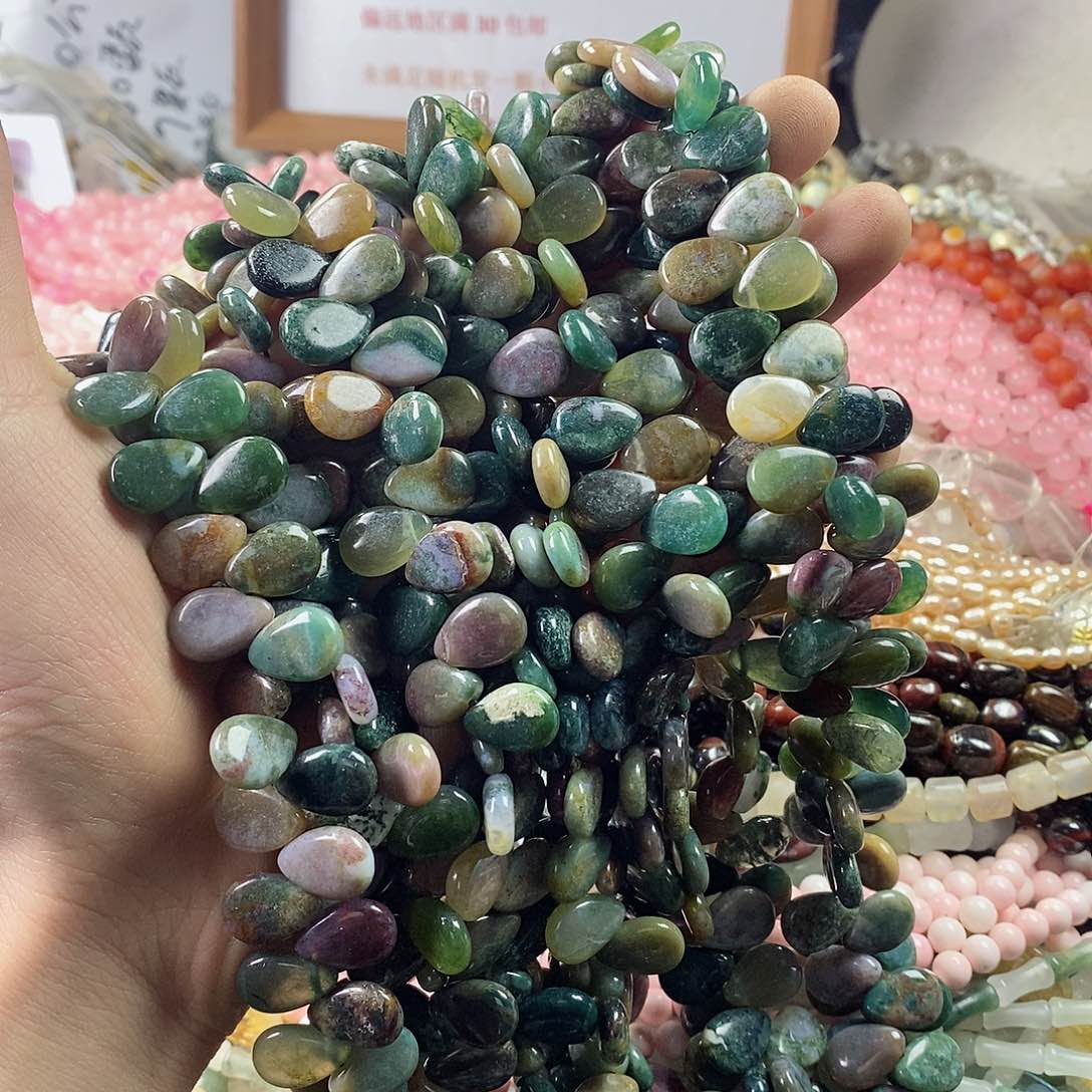 玛瑙/玉髓珠宝半成品合金一条10×14水草玛瑙扁水滴A175