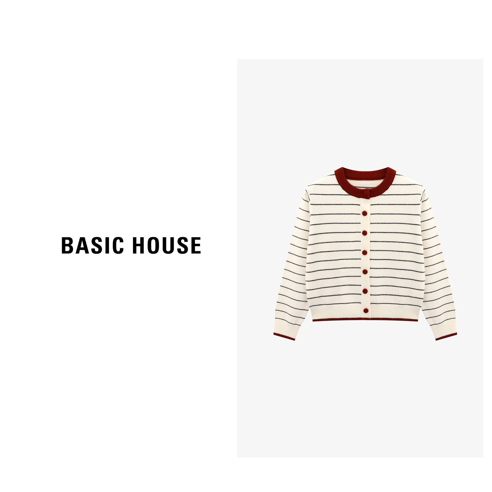 Basic House/百家好秋季新款简约时尚撞色条纹毛衣-B0625B5KDH2