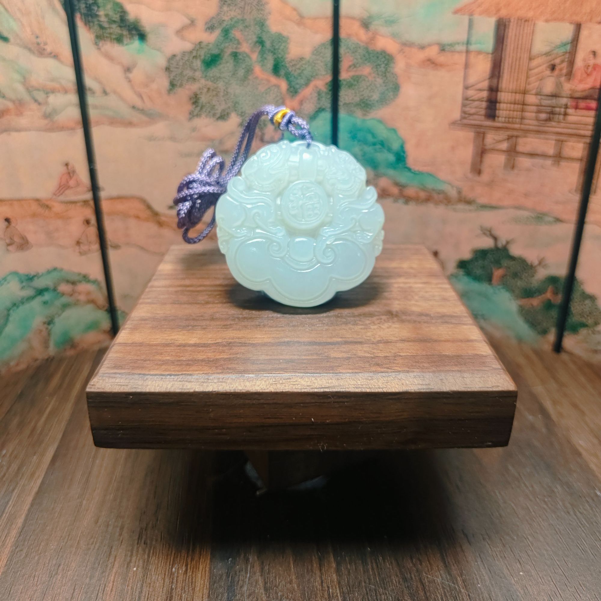 K和田玉双龙送福吊坠0405