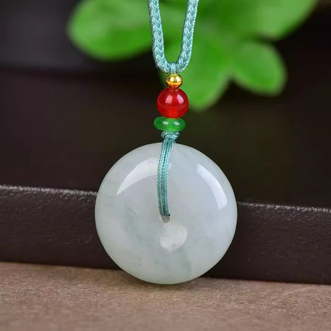 天然新疆天山翠平安扣手镯吊坠金丝玉翠色飘花平安玉坠中国风