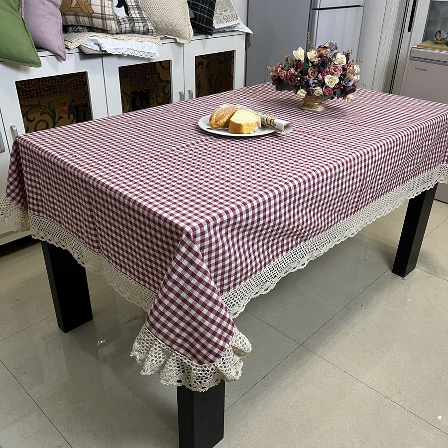 红色小方格桌布小清新长方形书桌垫北欧风茶几餐桌布