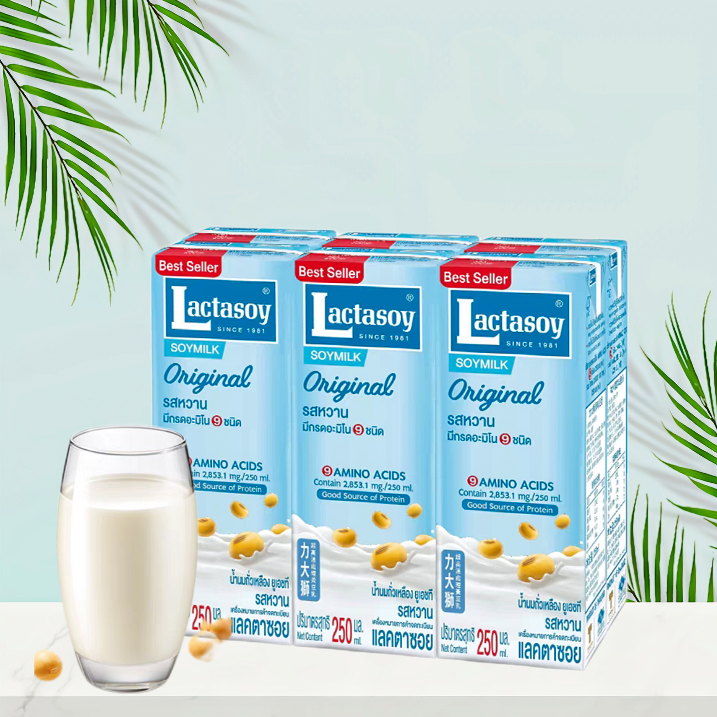 泰国精选特产食品力大狮全脂蛋白质豆奶原味豆浆整板6瓶发营养
