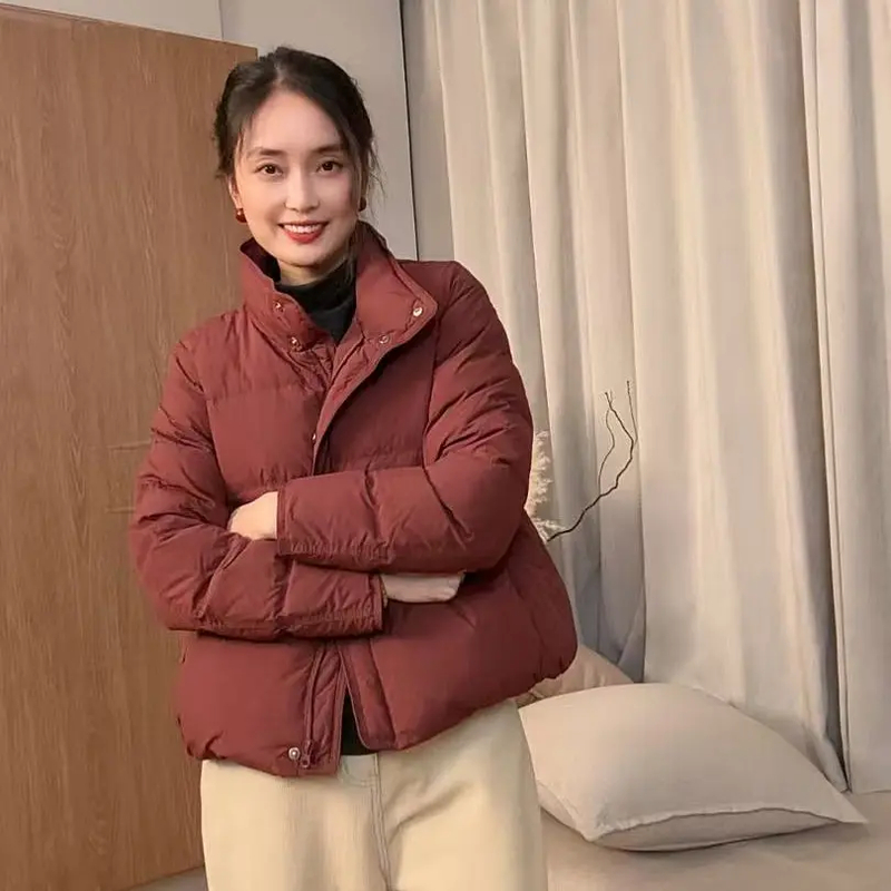 7727-保暖轻职风90鸭绒短款立领羽绒服常规款女士时尚轻薄