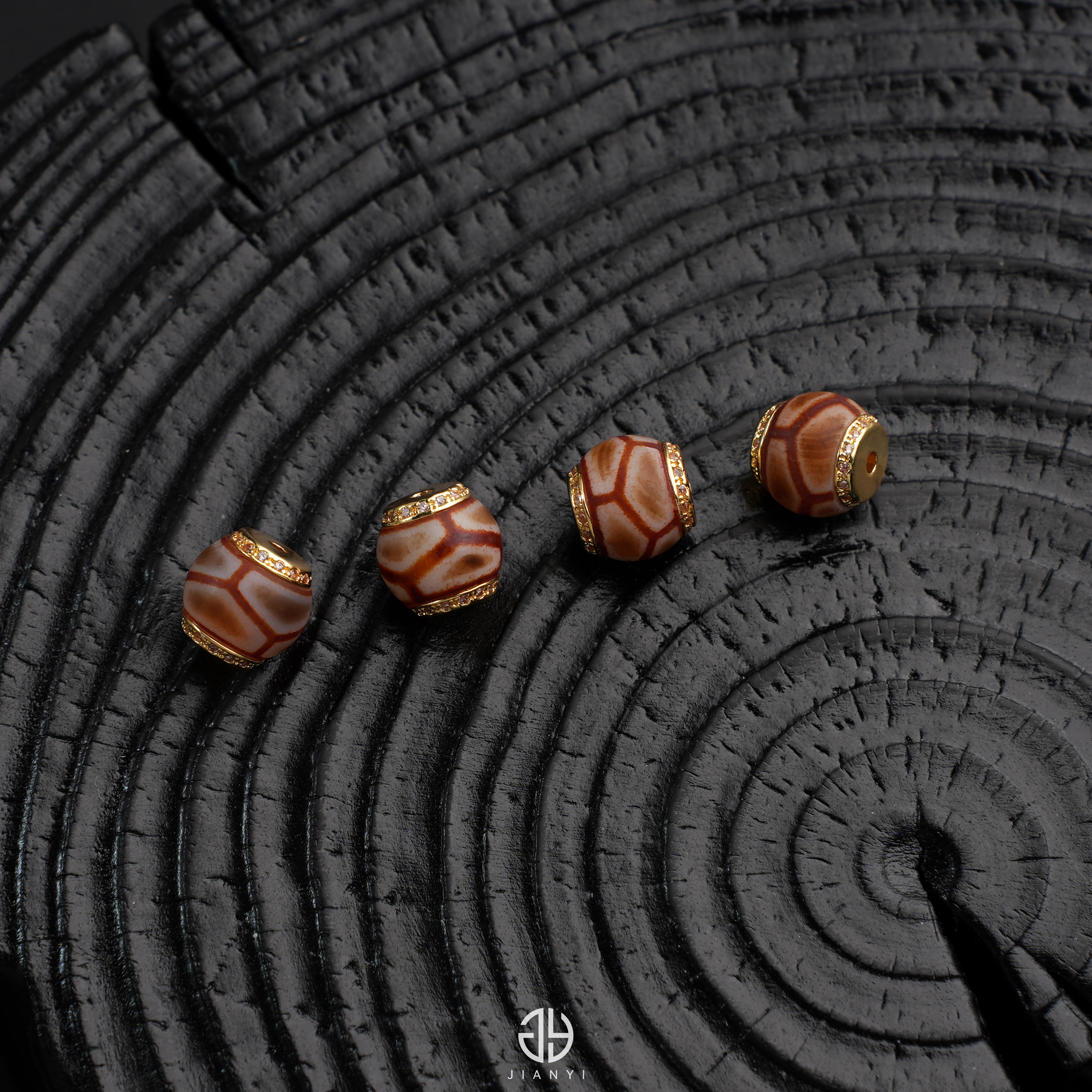 【见一文玩】藏传珠改镶蚀龟背寿珠镶嵌顶珠配珠文玩配饰 JY118-5