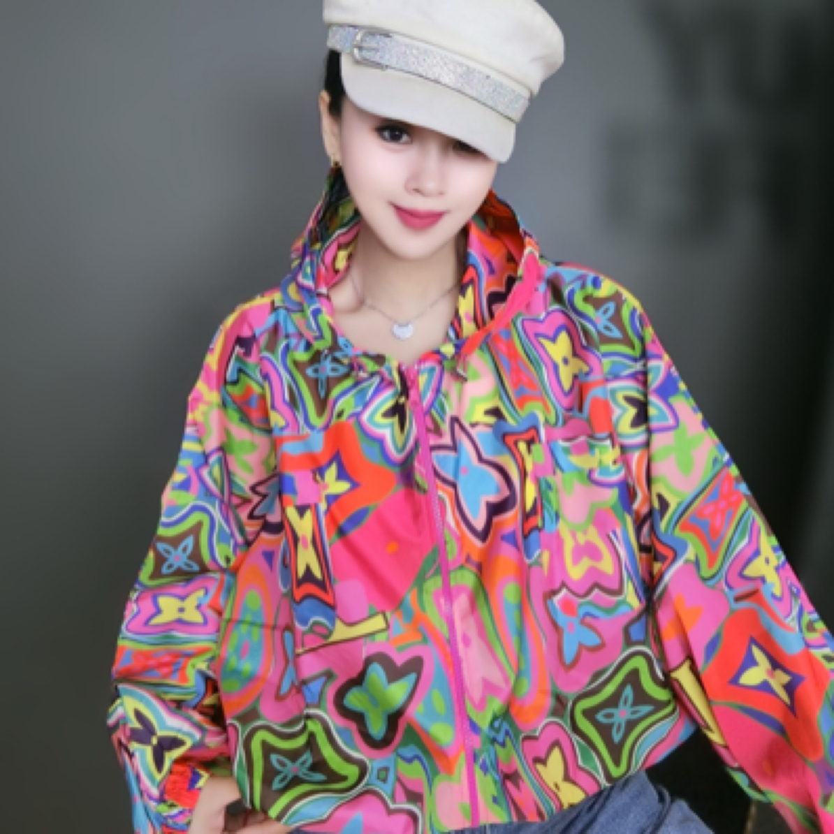 大码印花透气时尚薄款透气防晒服女2025夏季宽松速干防紫外线百搭