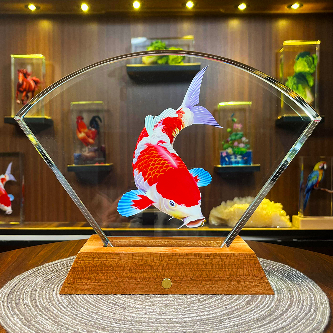 【扇形爆款汇总】扇形发光内雕水晶摆件装饰品玄关电视柜精美艺术品