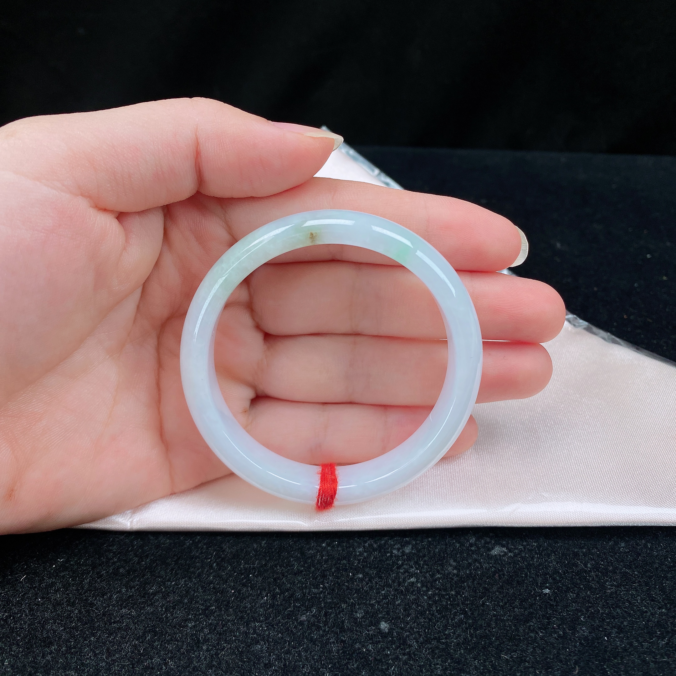 53圈口缅甸翡翠A货老坑细糯种牛奶底飘绿点正圈手镯玉镯正品珠宝