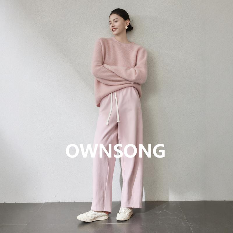 OWNSONG无缝一体！冬日暖拉绒1OO%山羊绒衫宽松加厚针织圆领毛衣