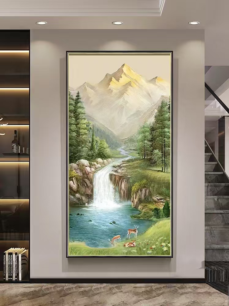 山清水秀手工砂岩玄关餐厅装饰画