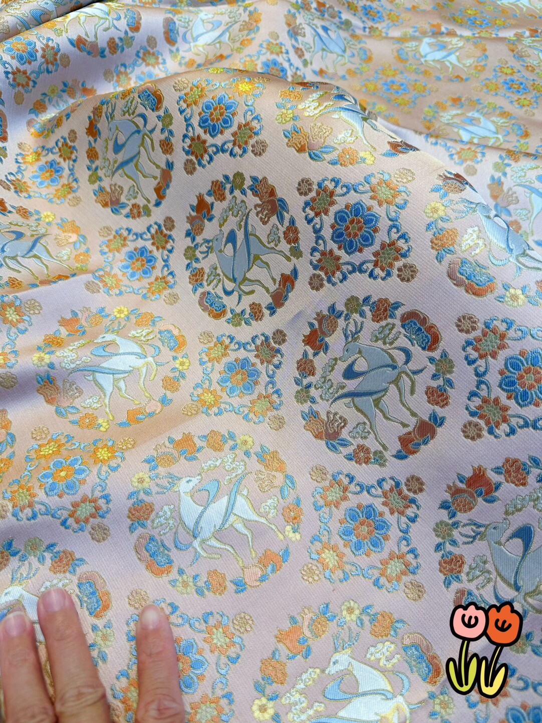 一鹿有你粉色周康明品牌宋锦做手机壳葫芦发夹手工碎布料