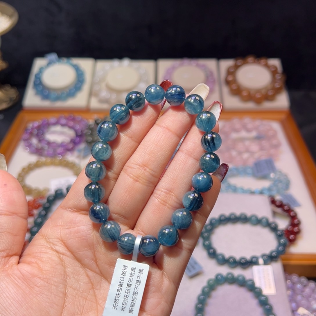 水晶手串未镶嵌天****.蓝绿晶9.7m m