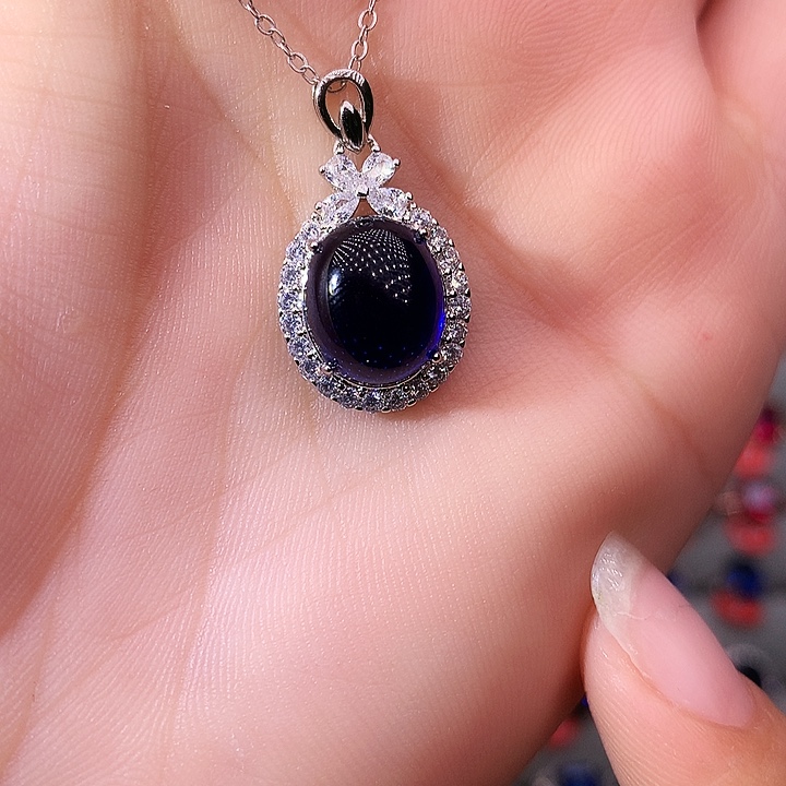 蓝宝石吊坠(赠链)银S925镶嵌