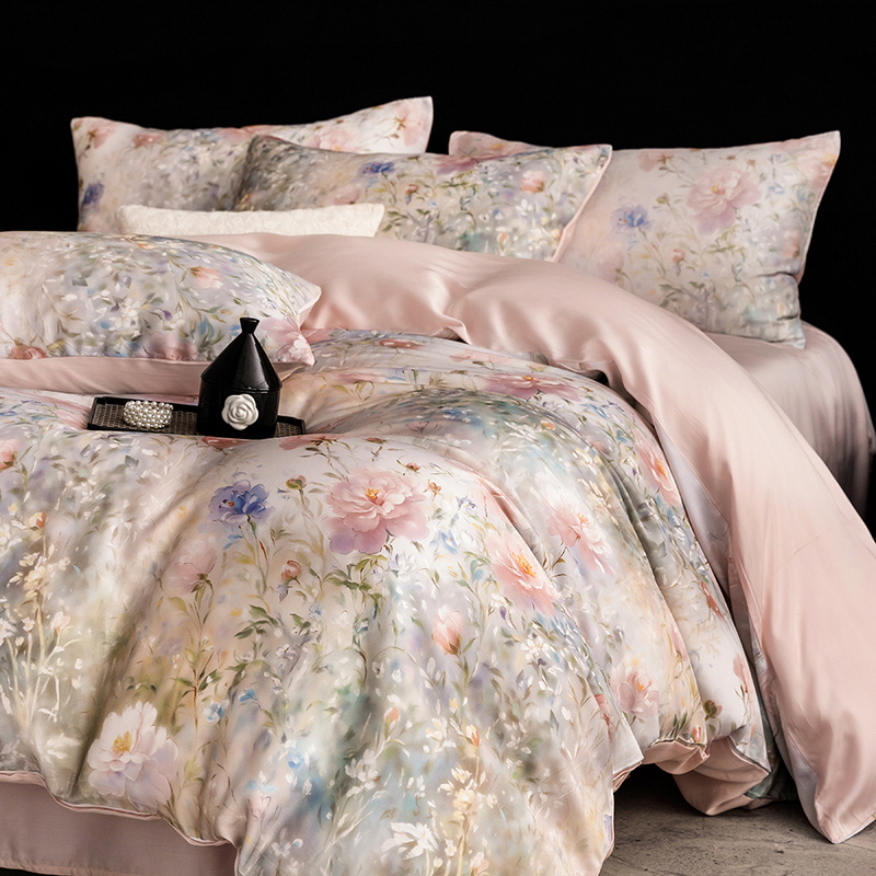 兰精天丝四件套轻奢简约莱赛尔夏季印花欧式丝滑凉感高端被套床单