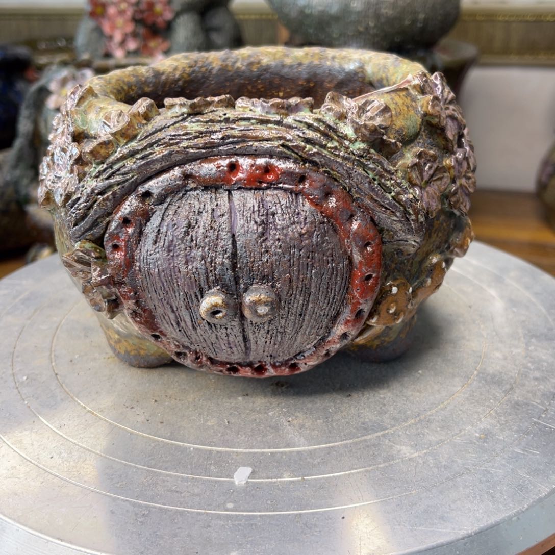 红陶粗砂陶瓷花盆