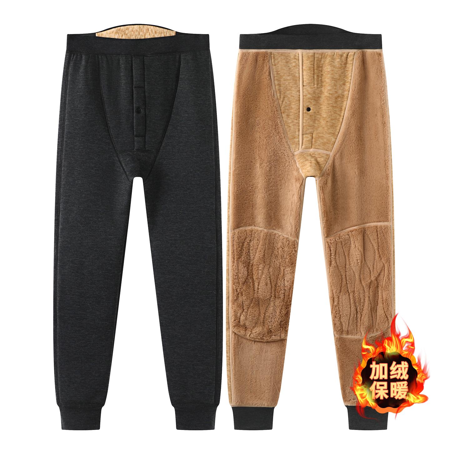 男裤羊毛蚕丝冬季加护腰护膝加厚保暖裤三层五层高腰深裆加厚棉裤