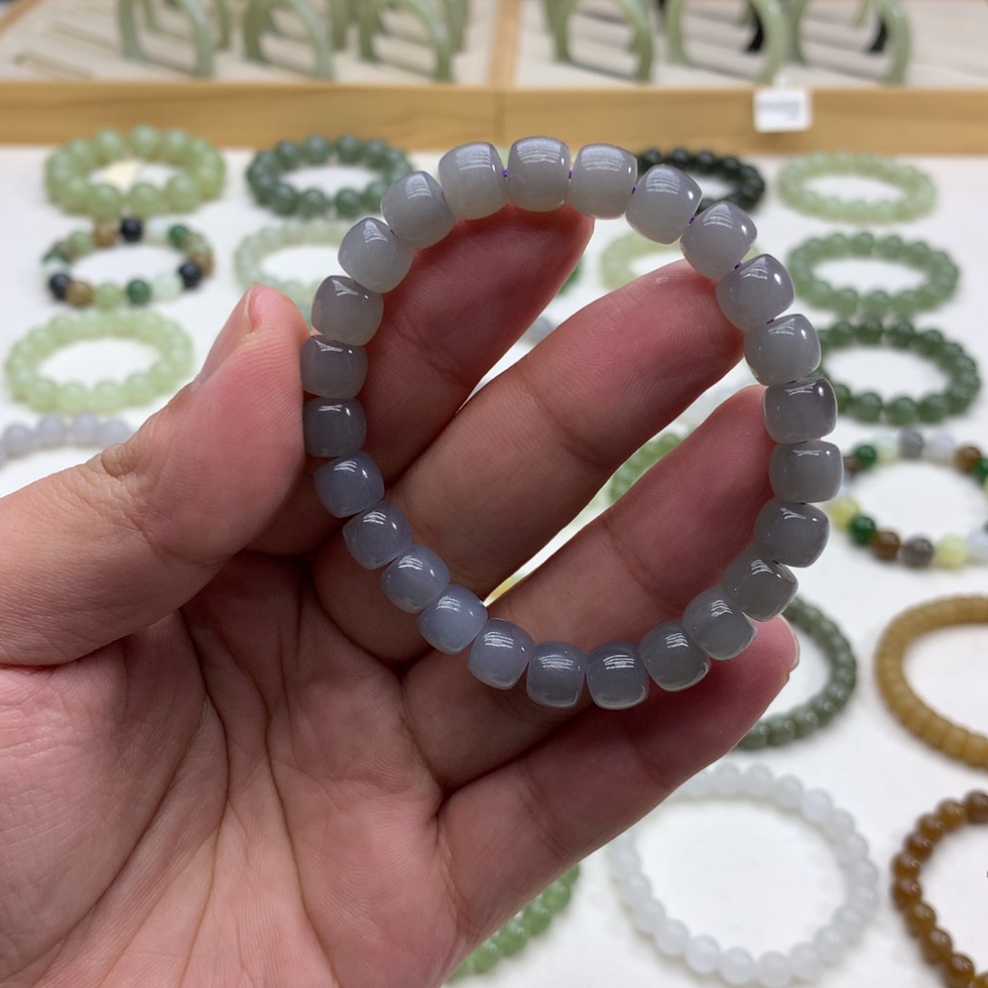 和田玉手串（直切烟紫8.5）未镶嵌