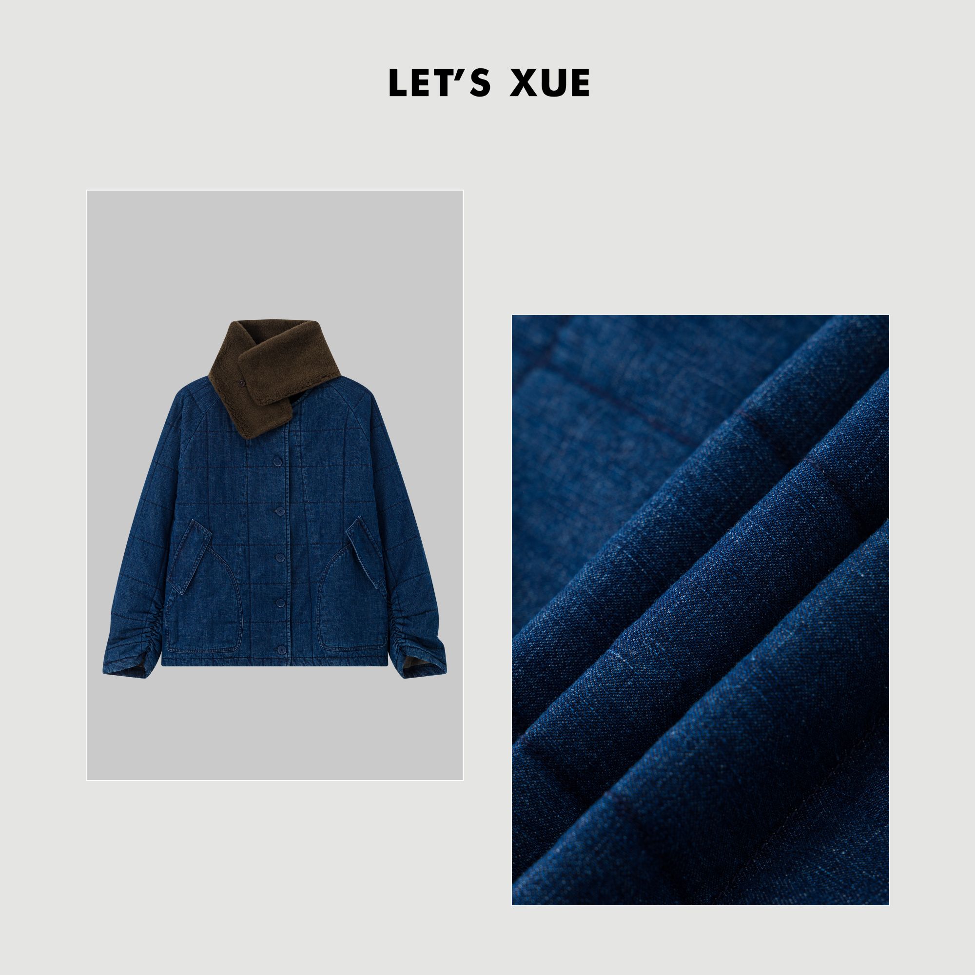 XUE【牛仔棉服】美式复古撞色牛仔棉服