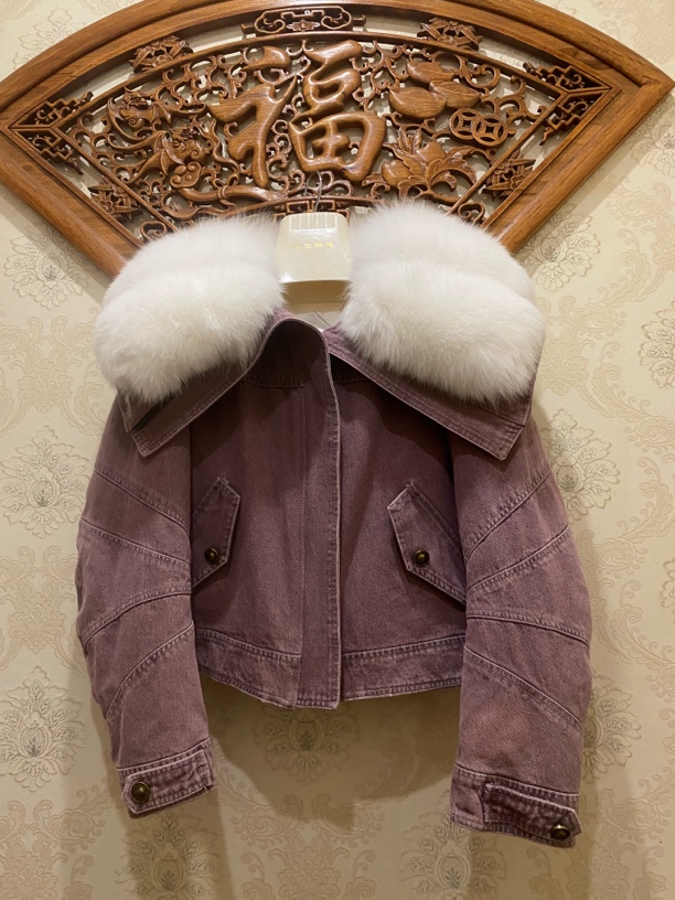 女耐磨防脏韩版狐狸整皮毛毛坎毛腹毛外套牛仔百搭拼接大毛领女装