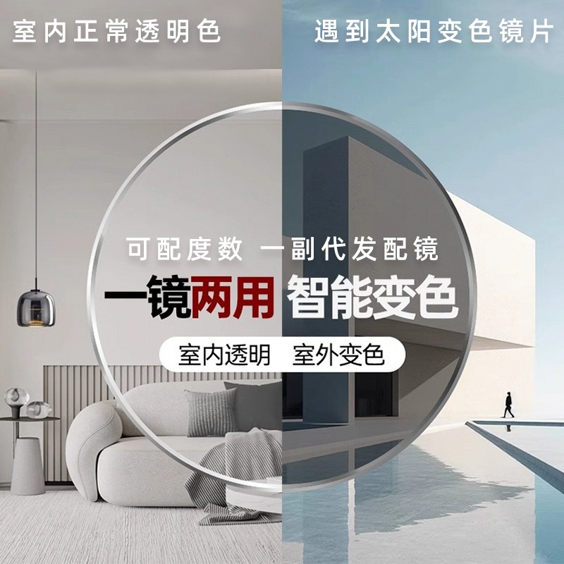 厂家批发-变色镜片【一副镜片价】近视眼镜防蓝光【室内无色室外变色