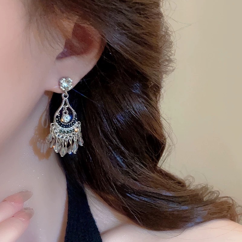 铜合金镂空流苏民族风复古耳钉A034