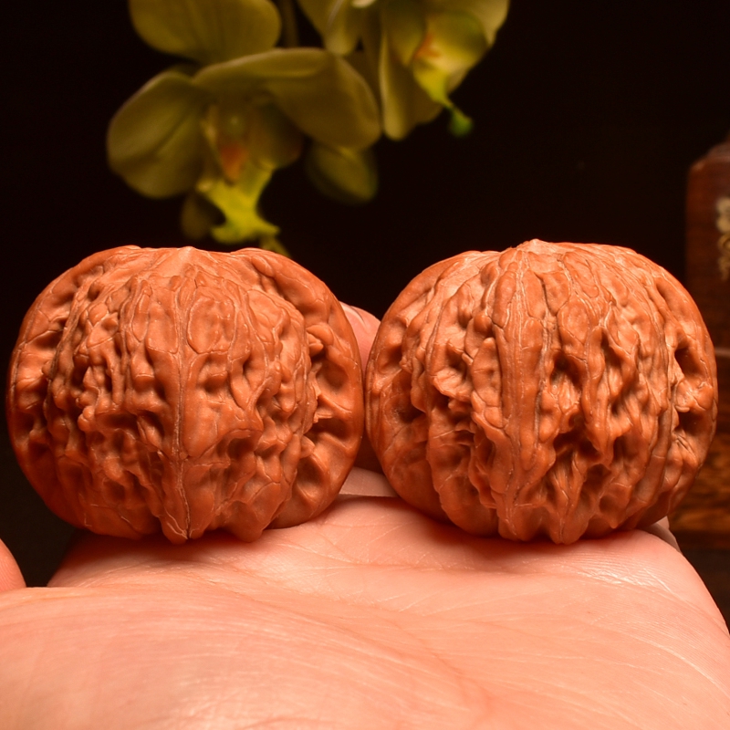 实拍！阴干定型40mm正磨狮子文玩核桃狮子头精品收藏手把件古玩