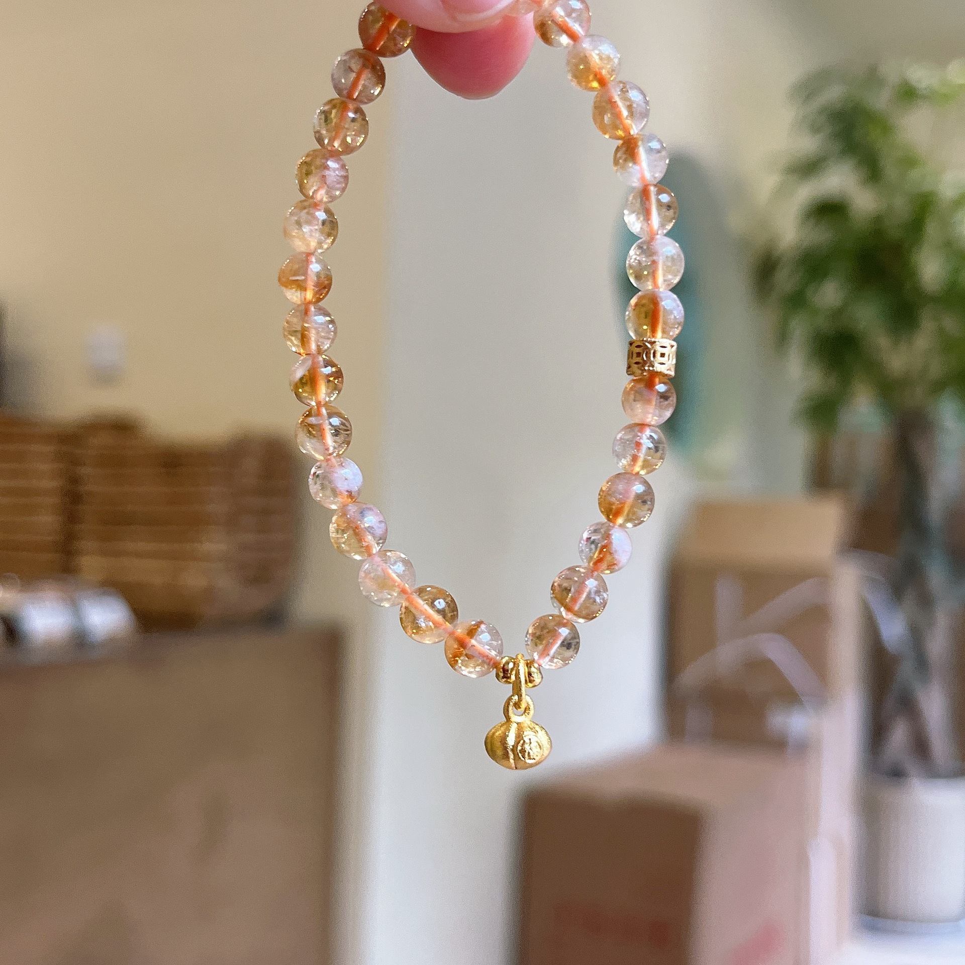 天然黄塔晶黄水晶手链6mm女款设计感手链高级感水晶手串ins小众款